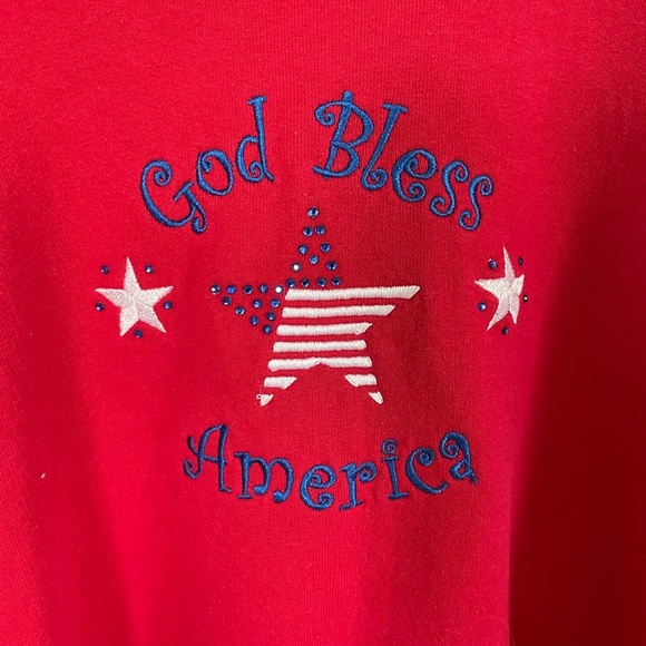 Vintage Red Sweatshirt with Patriotic memorial or Labor Day embroidered Design. - Picture 2 of 3